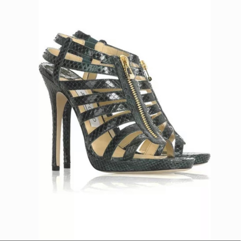 JIMMY CHOO Black Glenys Elaphe Snakeskin Sandals